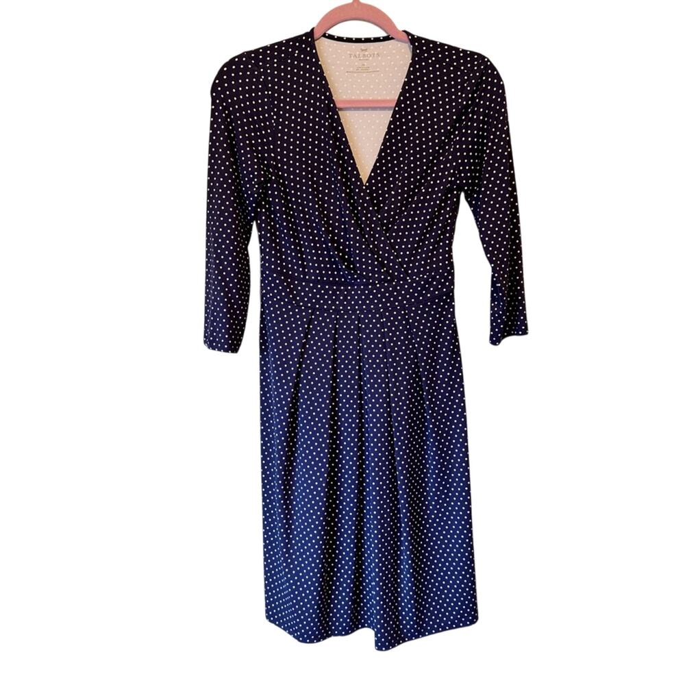 Talbots Blue Polka Dot Mini Dress Womens 2P 3/4 Sleeve Casual Sundress